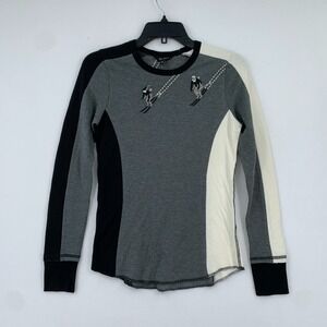 Alp N Rock Retro Ski II Crew Womens Henley Shirt Grey XS Luxury Resort Outdoor